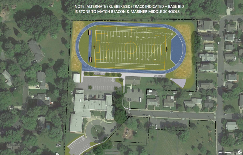 The new athletic field behind the Fred Thomas Building on DuPont Avenue.